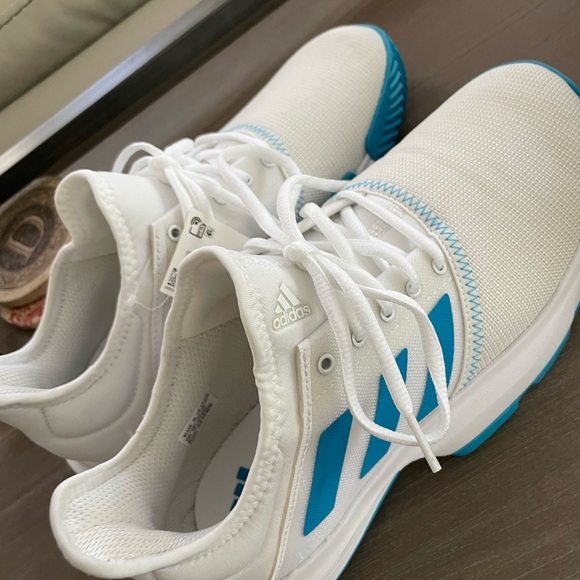 Adidas GameCourt White and Blue Tennis Shoes - Picture 3 of 6